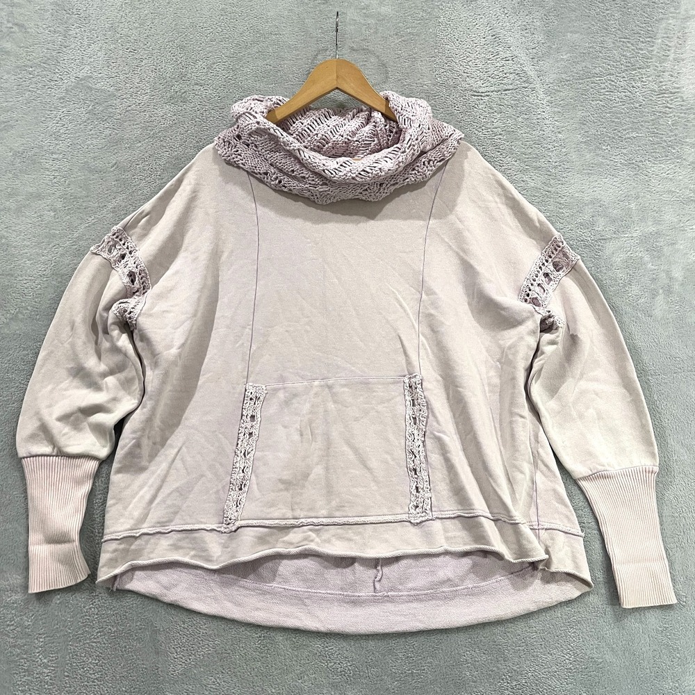 Free People Pullover Sweatshirt M Melody Oversized Crochet Trim Lavender Y2K‎